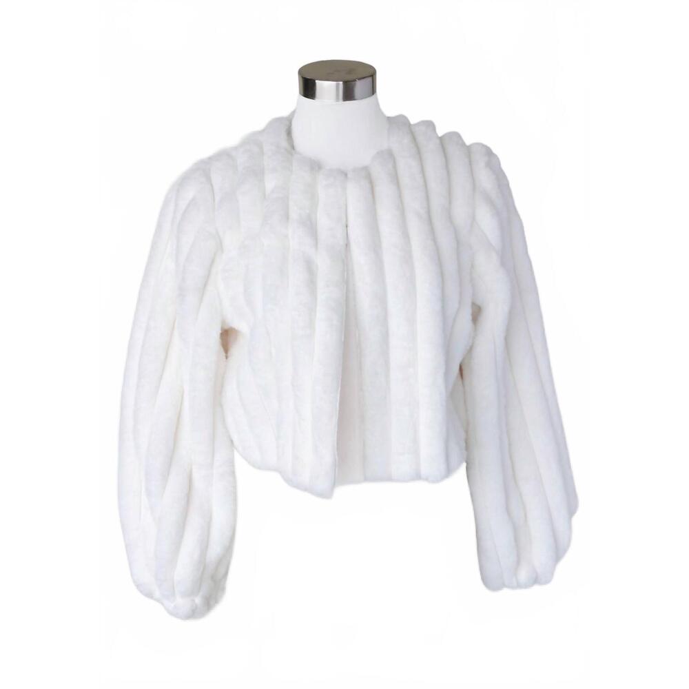 NEW KEREN HART women's faux fur cropped jacket in white